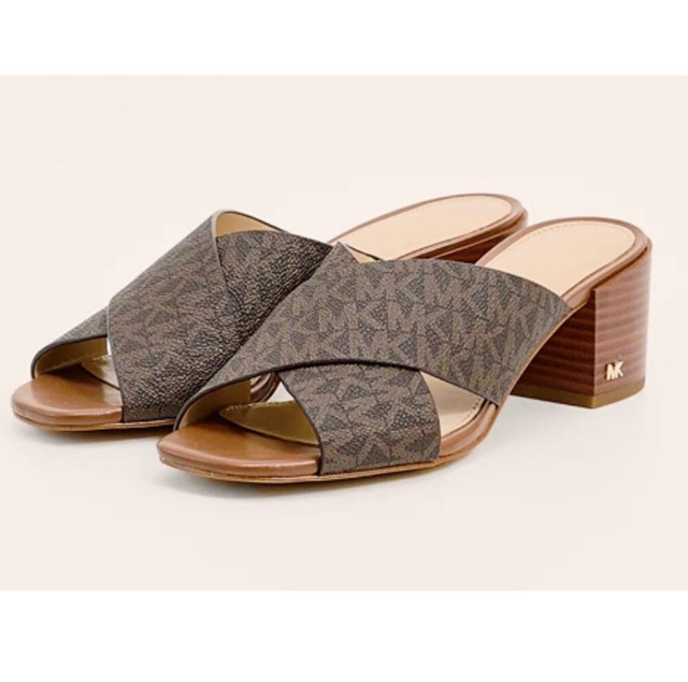 Michael Kors Women's Brown Crisscross Block Mule Heels Size 7M